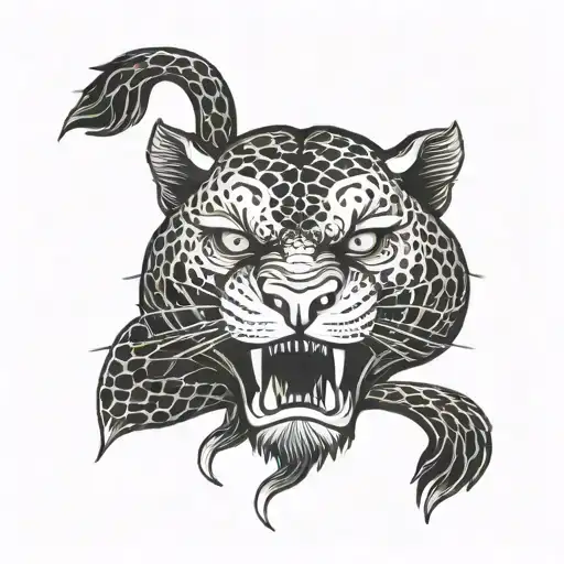 Japanese Panther Mask Surrounded My Snake Eating Its Own Tail