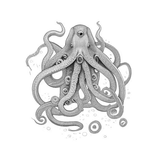 Octapus And Fish Fihiting On The Ocean