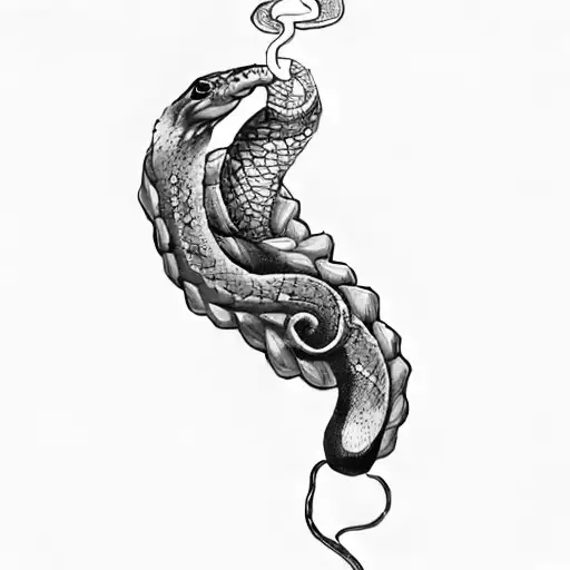 A Woman With A Snake Tattoo On Her Thigh