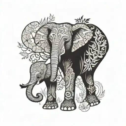 Elephant Adorned With Intricate Forest Patterns And Foliage