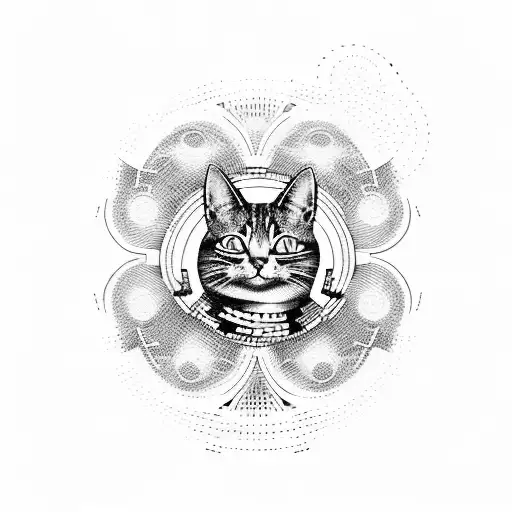 A Dotwork Tattoo Of A Cat Dj Spinning Records With Music Waves Radiating From The Turntable