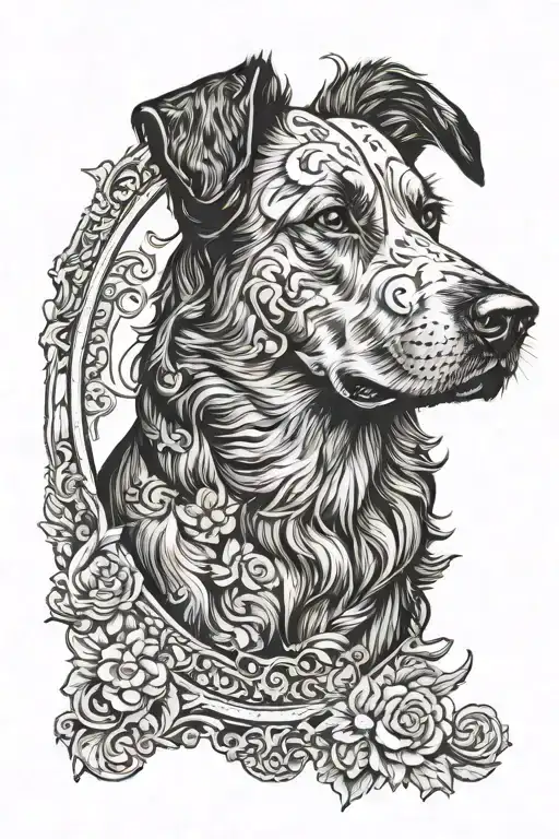 Dog Portrait In Vintage Oval Frame