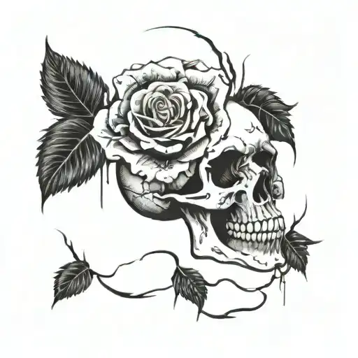 Brick Wall With A Skull And Roses