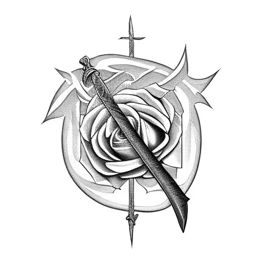 Sword With Rose Cross In The Middle And Thorns Descending The Blade
