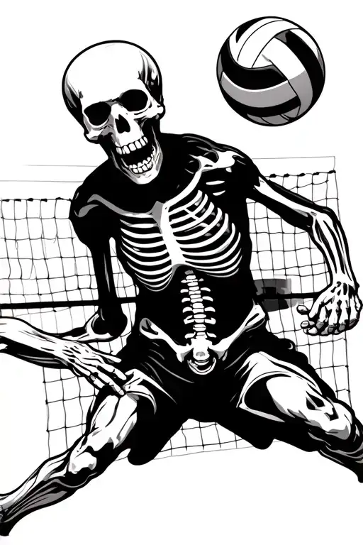 Skeleton Playing Volleyball Attack