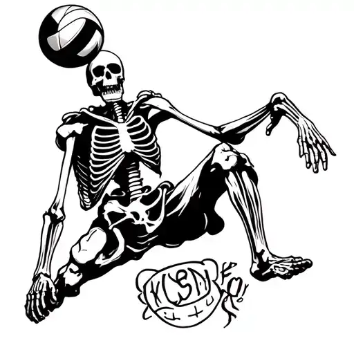 Skeleton Playing Volleyball Attack