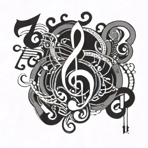 A Tattoo Design Combining Musical Notes And Cash Symbols In A Creative Way