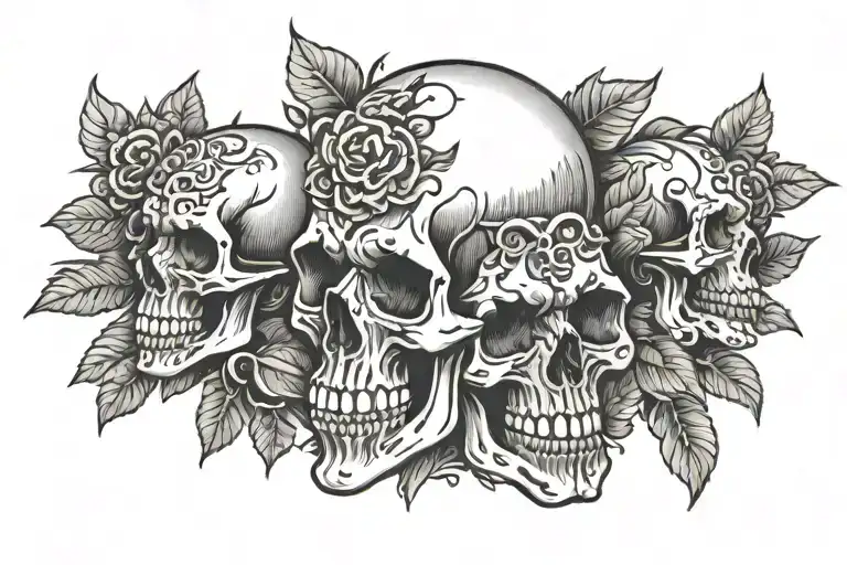 Skull With 4 Skulls Coming Out With Feelings