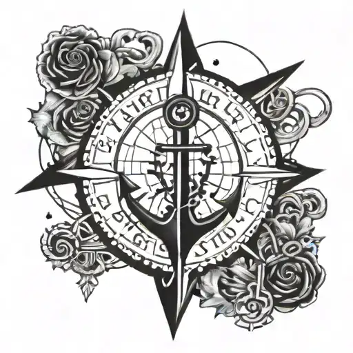 Nautical Girocompas And Anchor Connected