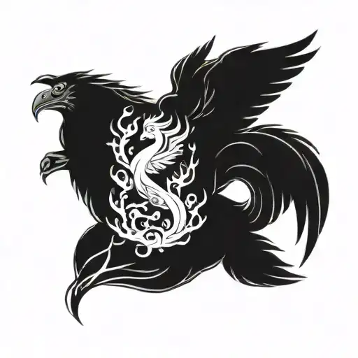 A Sea-inspired Sleeve Tattoo Featuring Poseidon And A Phoenix