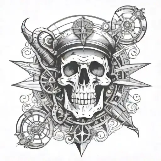 Nautical Girocompas And Skull For Merchant Marine Life