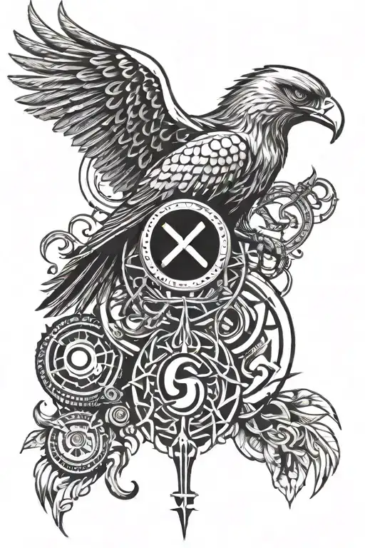 Big Hawk With Khanda In Eye Symbol Integrated