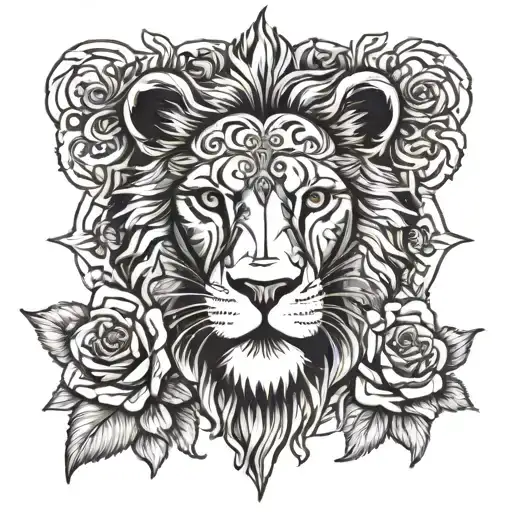 Cross And Roses With Lion