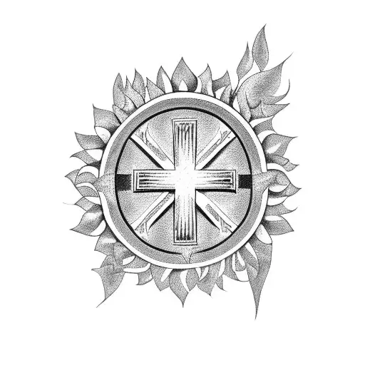 Christian Cross With Sunflowers Behind It