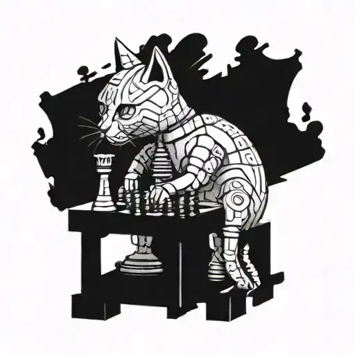 A Robotic Cat Playing A Chess Piece Like A Musical Instrument