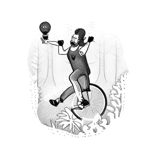 A Tattoo Of Me Jumping With A Bicycle In A Forest In France With A Warning Sign On The Lower Left