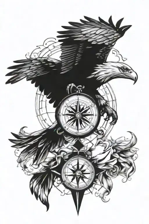 Eagle Flying Compass Rose Intertwined
