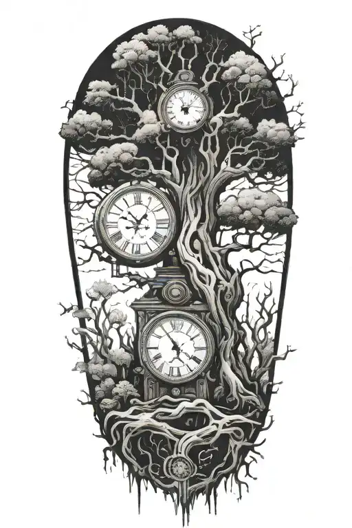 Creepy Tree With Grandfater Clock In The Trunk