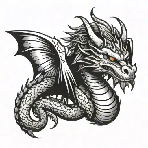 Dragon With Wings Wrapped Around To The Front View With Head On Shoulder