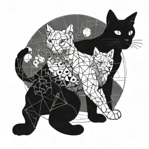 A Futuristic Interpretation Of A Cat And Dog Intertwined With Scientific Elements