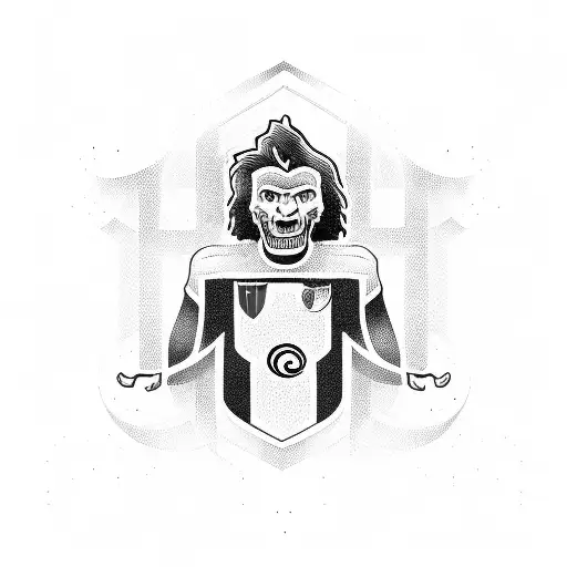 A Blackwork Tattoo Of The Fluminense Logo Combined With A Football Player In Action