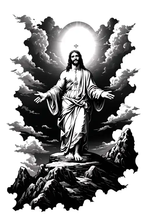 Jesus Christ With Clouds And Mountains