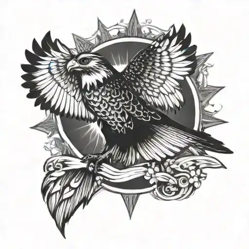 Falcon And Sun Rays Beaming