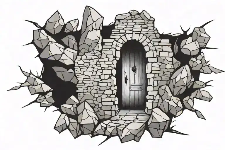 Crumbling Stone Wall With A Door To Space