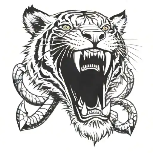 Tiger Grin Against The Background Of An Anchor