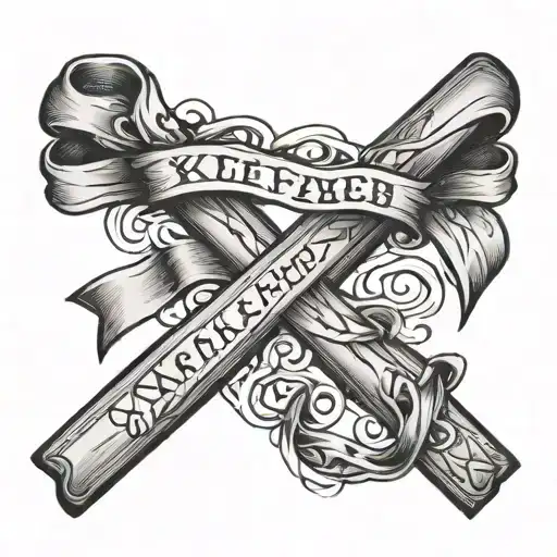 Cancer Ribbon Intertwined Within A Cross Tattoo With The Date March 15Th 2021 In Roman Numerals