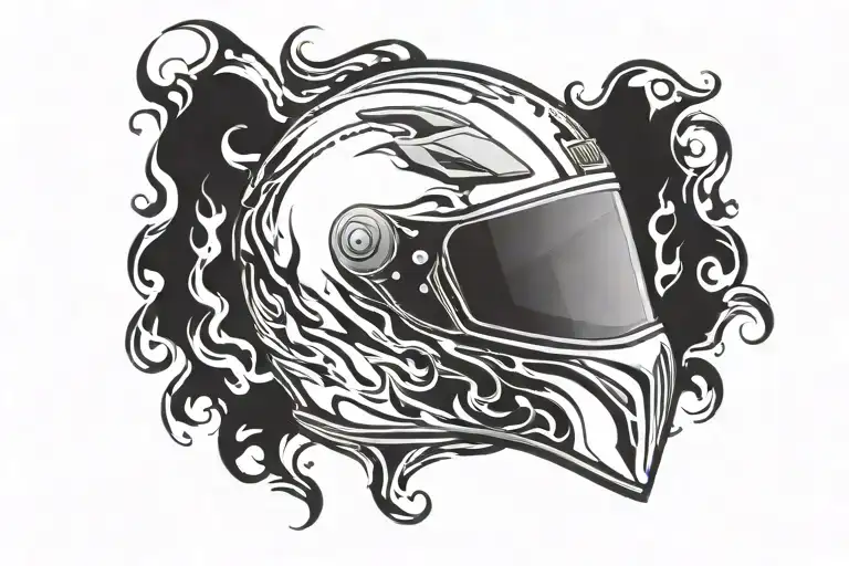 Abstract Motocross Helmet From Side With Flames Background