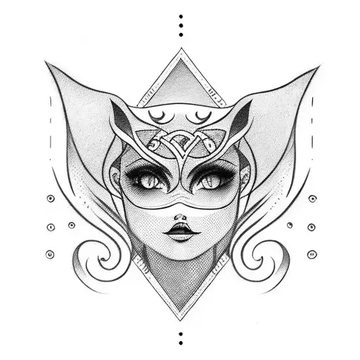 Cute Woman Face In Nordic Style With Runes