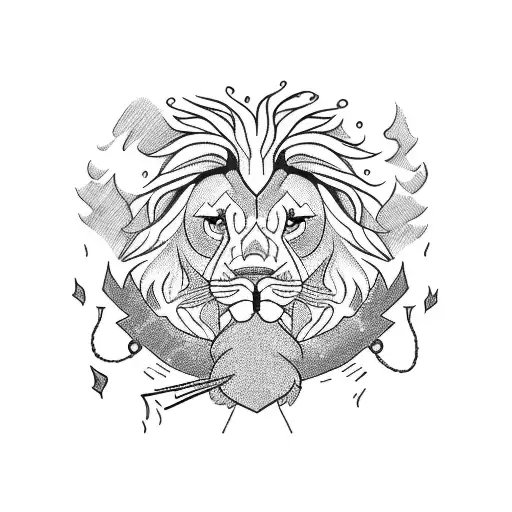 A Lion Cooking Over A Campfire With Dragonfly Companions