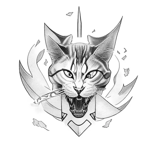 Cbr1000rr Motorcycle Riding Off A Sword On Fire With A White Cat On Seat