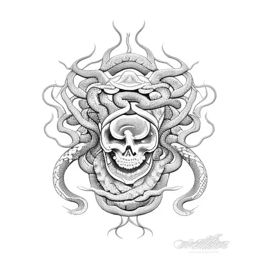 Tatto On Whole Arm With Snake Skin Pattern That Blends With The Head Od Medusa From Greek Mitiology