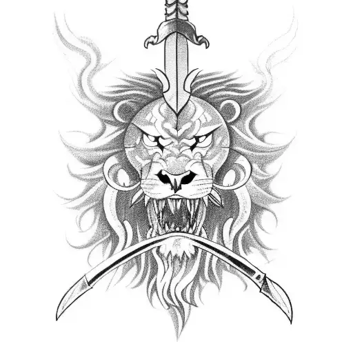 A Fierce Dragon Battling A Lion With A Sword