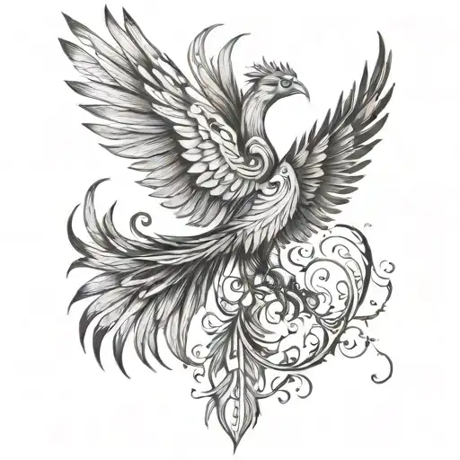Phoenix With 2 Wings And 2 Tail Feathers