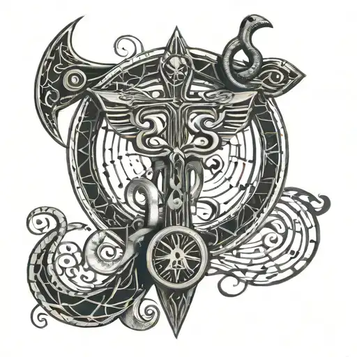 An Intricate Ankh Symbol Intertwined With Musical Notes And Instruments