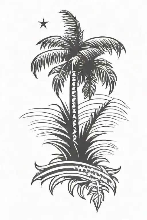 A Stylized American Flag Incorporating Palm Tree Leaves In The Design