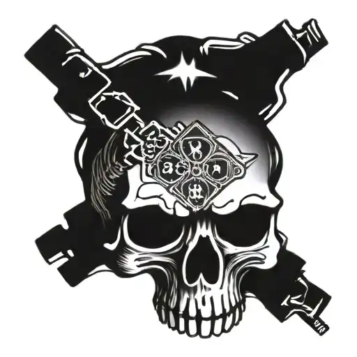A Skull With Norse Symbols Intertwined With Playstation Controller Buttons