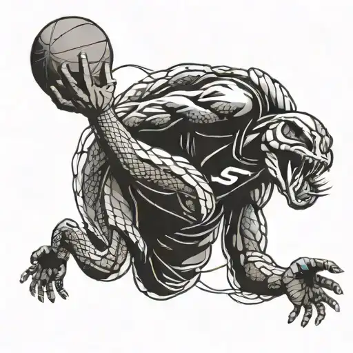A Basketball Player Dunking A Ball With A Snake Wrapped Around His Arm