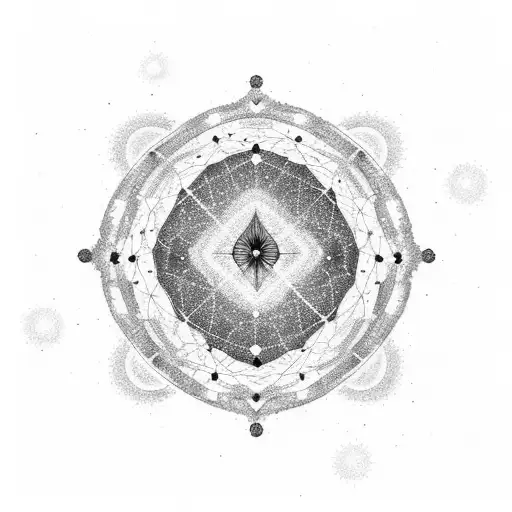 A Blackwork Design Of A Starry Galaxy With Network Nodes As Stars