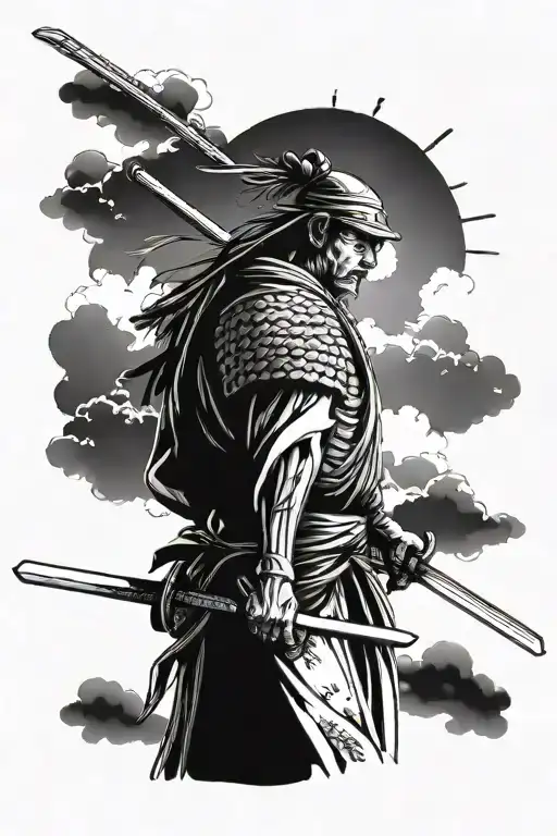 Samurai With A Katana Looking To The Sky