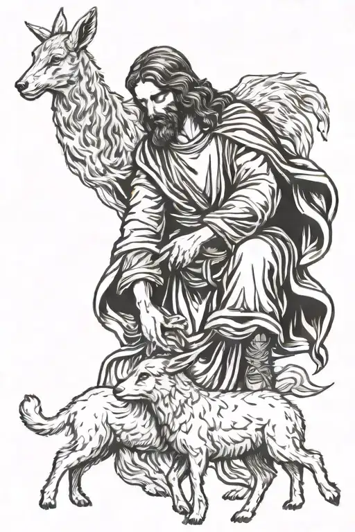 Jesus Protecting Lamb From Wolves