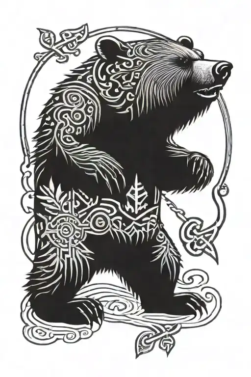Scandinavian Bear With A Grin And A Rune