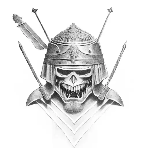 Tattoo Where Gladiator Holding His Crying Helmet With Spear Or Sword But His Face Is Smilling