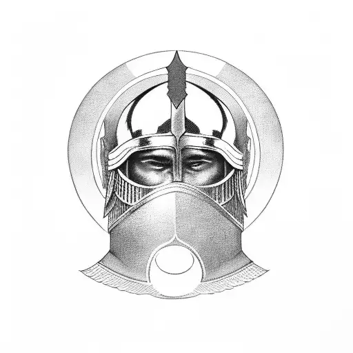 Gladiator Holding His Crying Helmet With Spear Or Sword But His Face Is Smilling