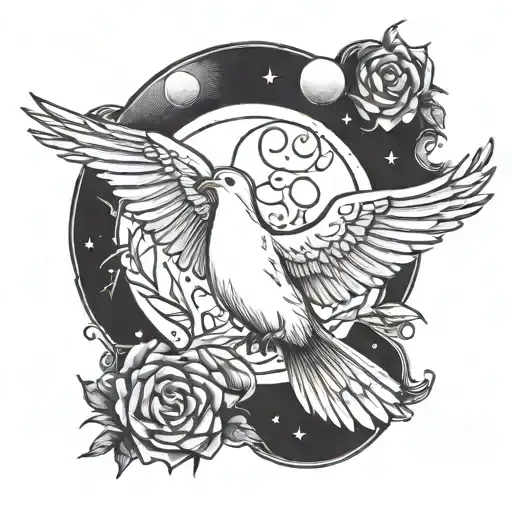 Dove Flying And Moon Surrounded