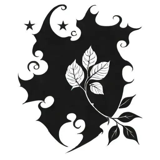 Right Side Of Belly Button Moon Leaf And Stars