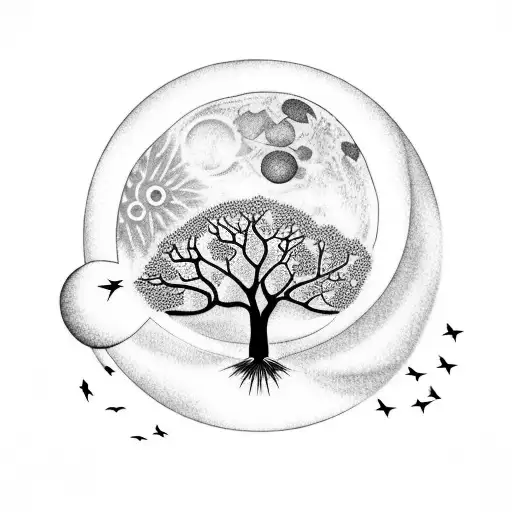 Tree Of Life With Moon And Birds